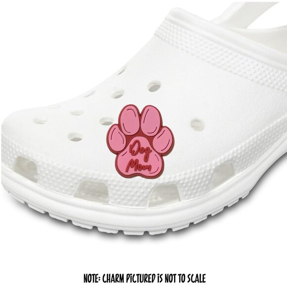 Accessories - Dog Mom Paw Print Pink Red Cursive Croc Charm